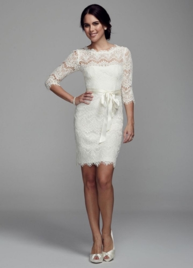 Short Lace Dress with 3/4 Sleeves  Wedding Dresses by DB Studio 